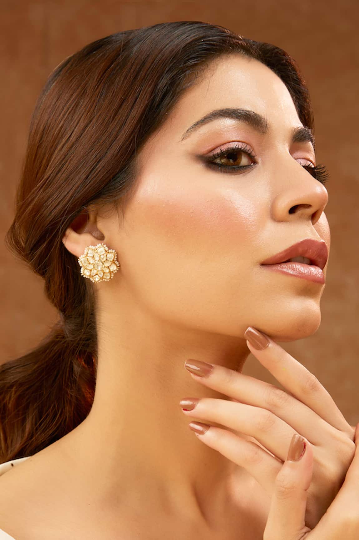 Karisa Designs Moissanite Polki Embellished Stud Earrings 