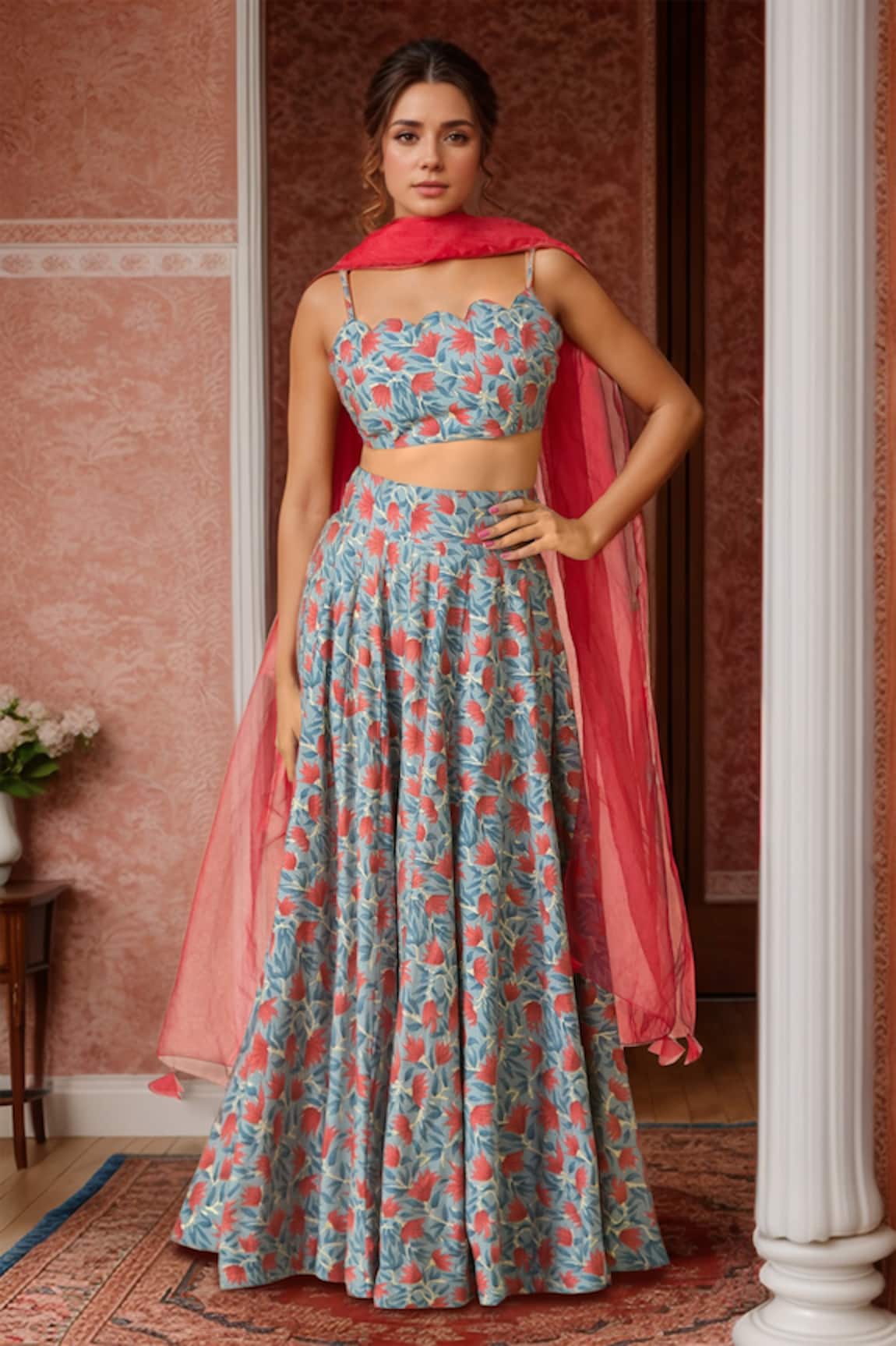 Samyukta Singhania Floral Printed Chanderi Lehenga Set 