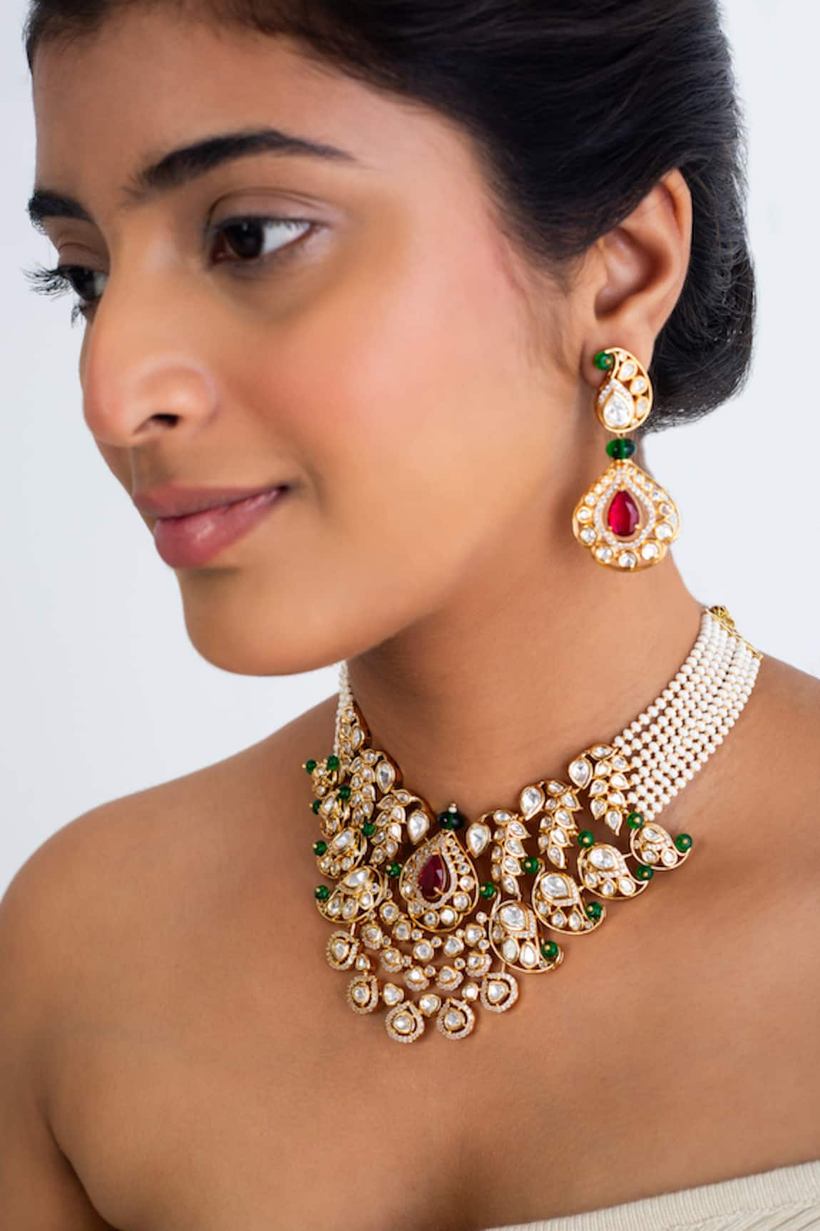 Zevar King Kundan Pearl Paisley Bloom Choker Set 