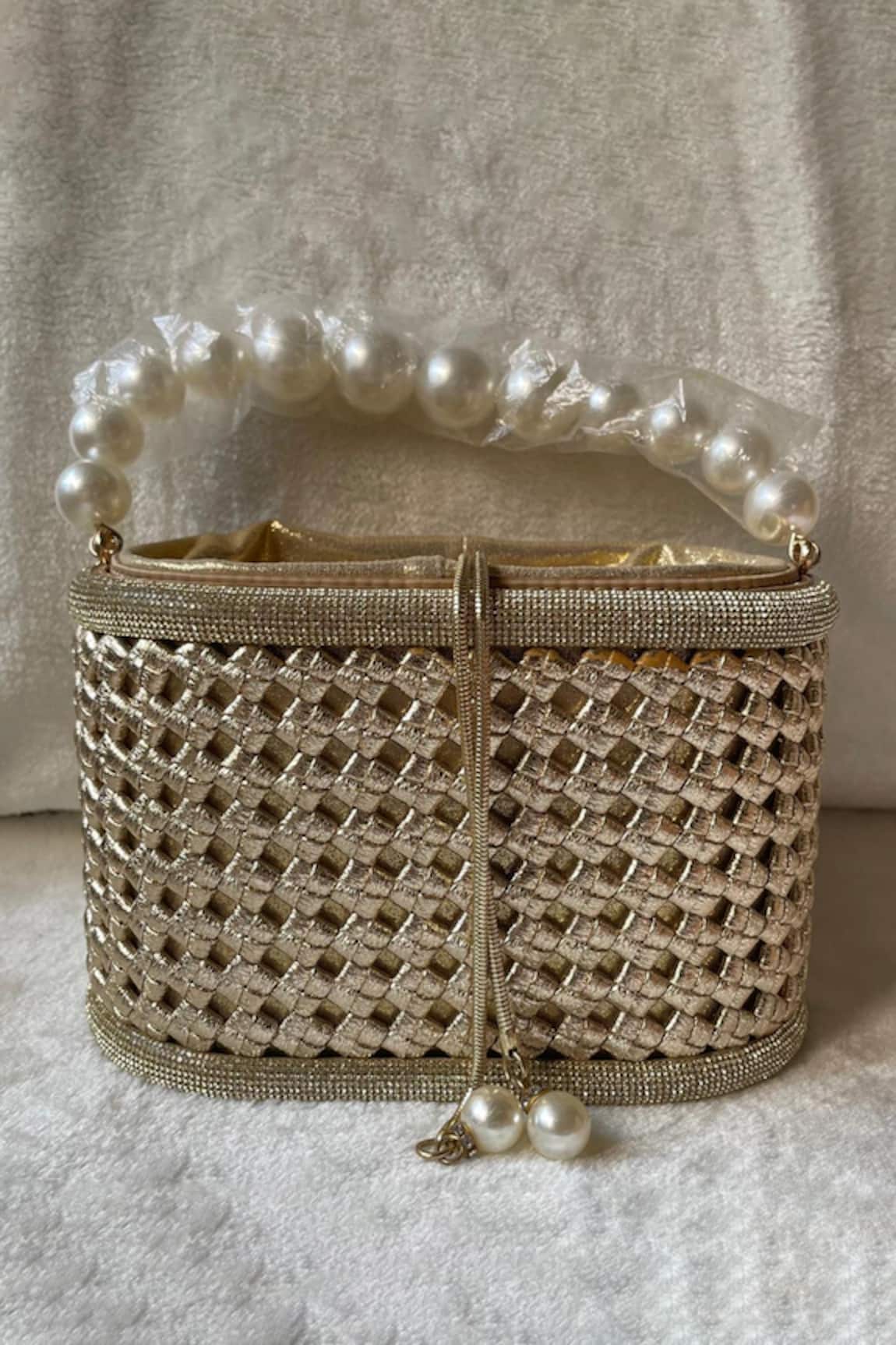 Kreivo By Vamanshi Damania Gold Pearl Handle Bucket Bag 