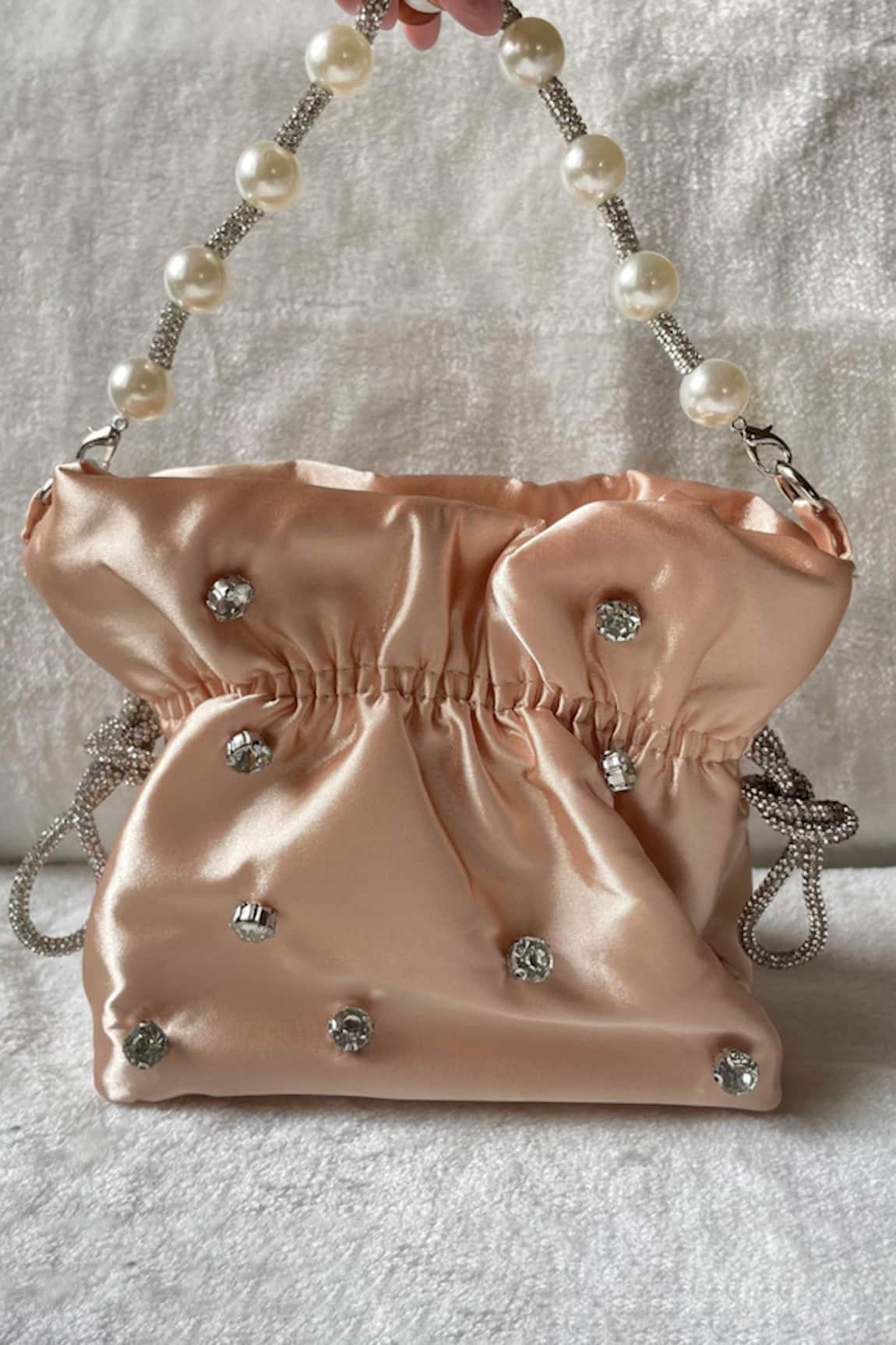Kreivo By Vamanshi Damania Studded Peach Potli Bag 