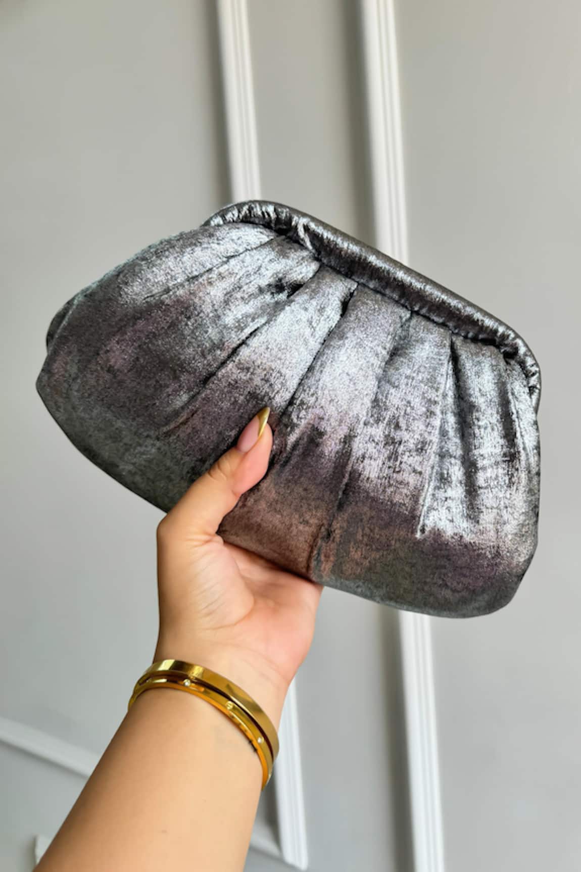 Boxwish By Bhumika Designer Metallic Pleated Handbag