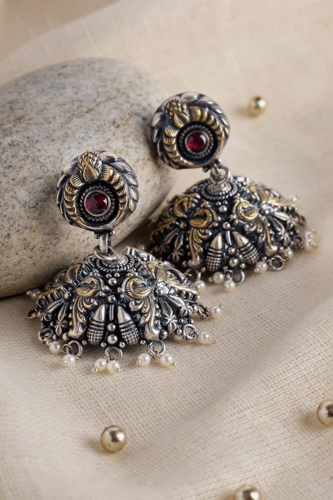 Mero Jewellery Dual Toned Pearl Embellished Jhumkis 