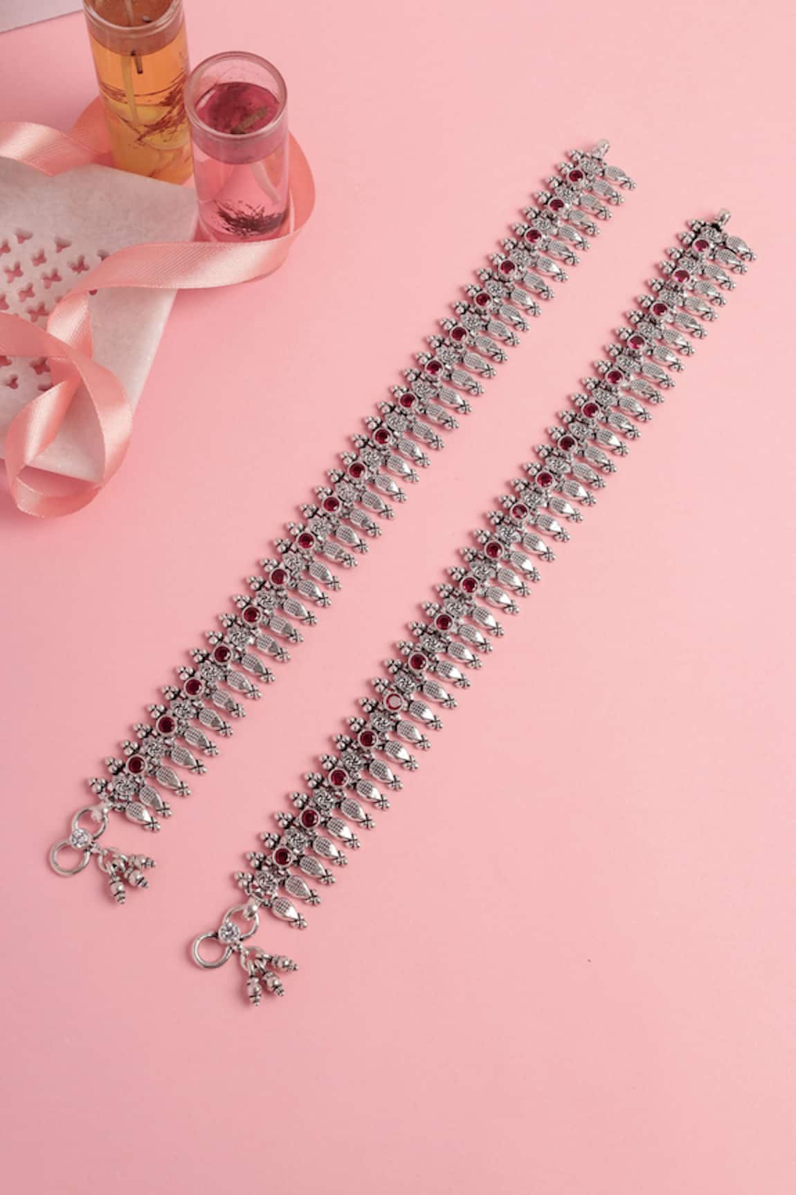 Mero Jewellery Ruby Stone Embellished Anklets Set 