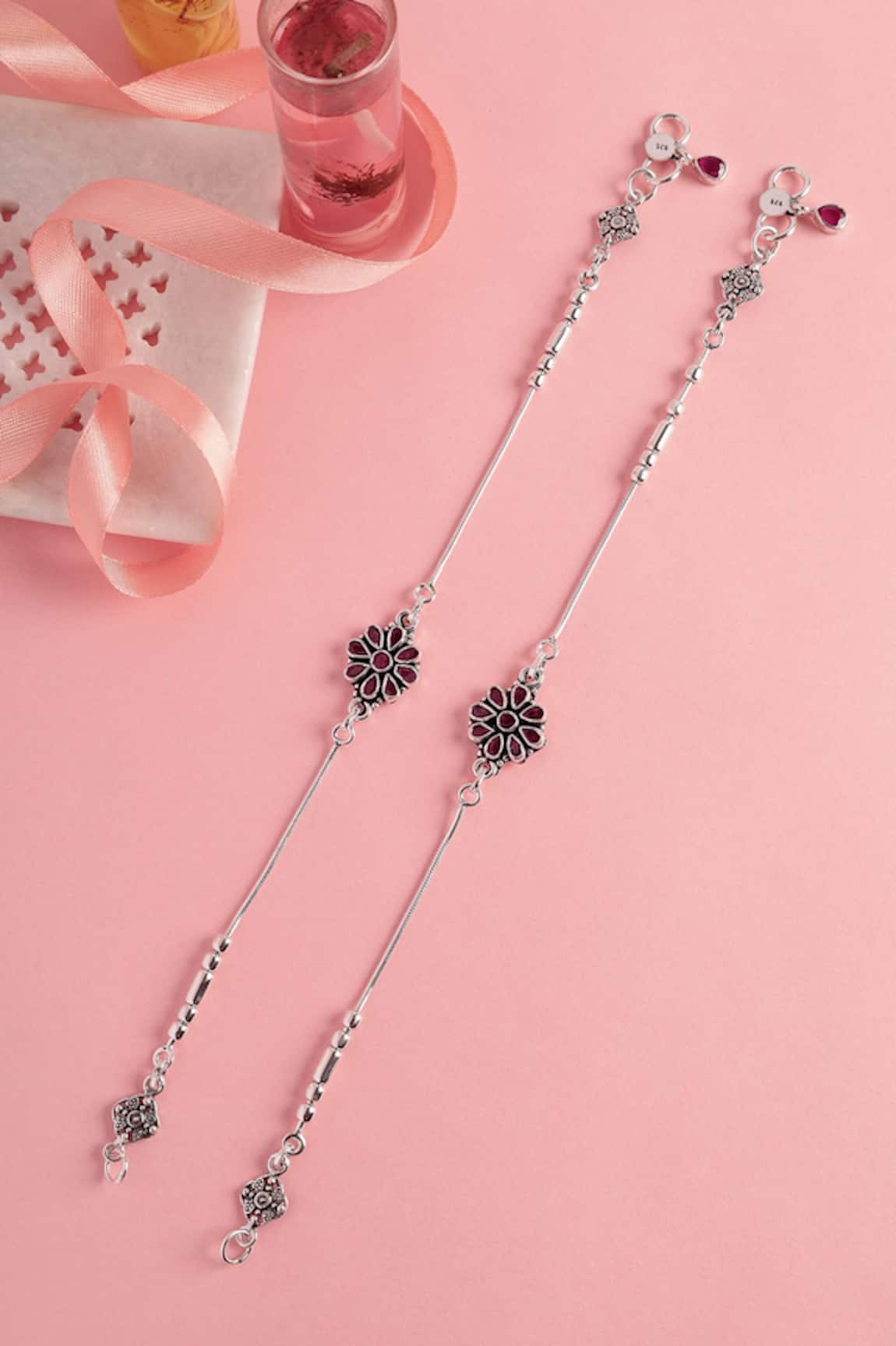 Mero Jewellery Floral Kundan & Cubic Zirconia Anklet Set 