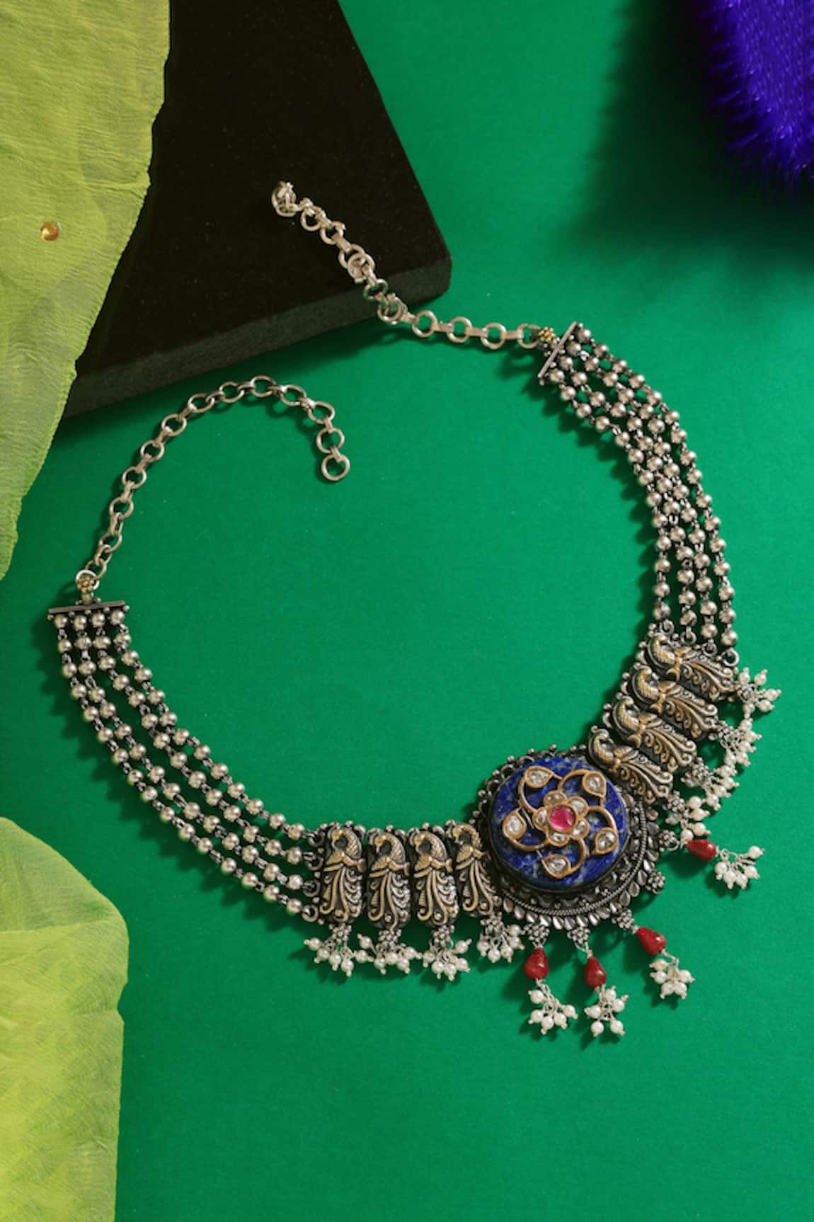 Mero Jewellery Floral Carved Temple Choker 