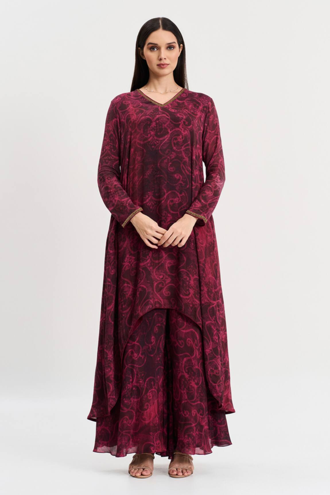 Koswi Printed High-Low Kurta With Flared Pant