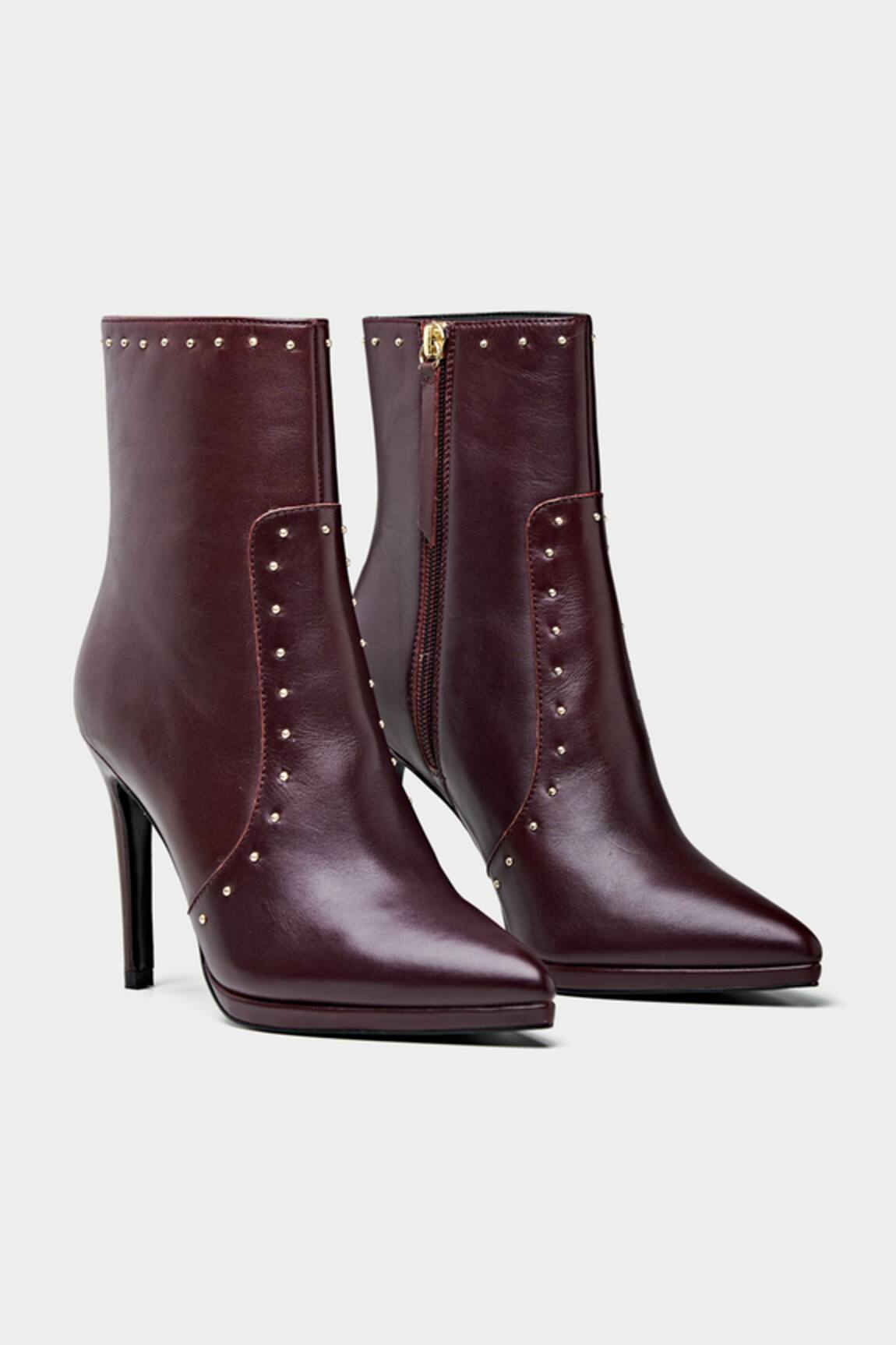 Oroh Maroon Stud Embellished Ankle Boots
