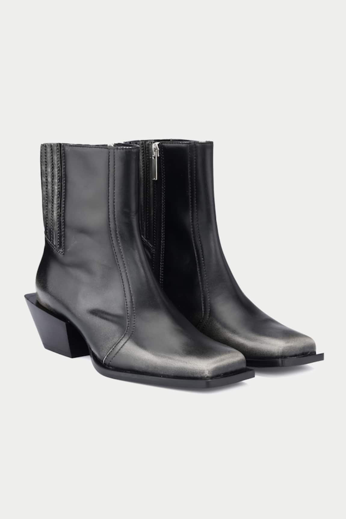Oroh Grey & Black Pointed Toe Ankle Boots