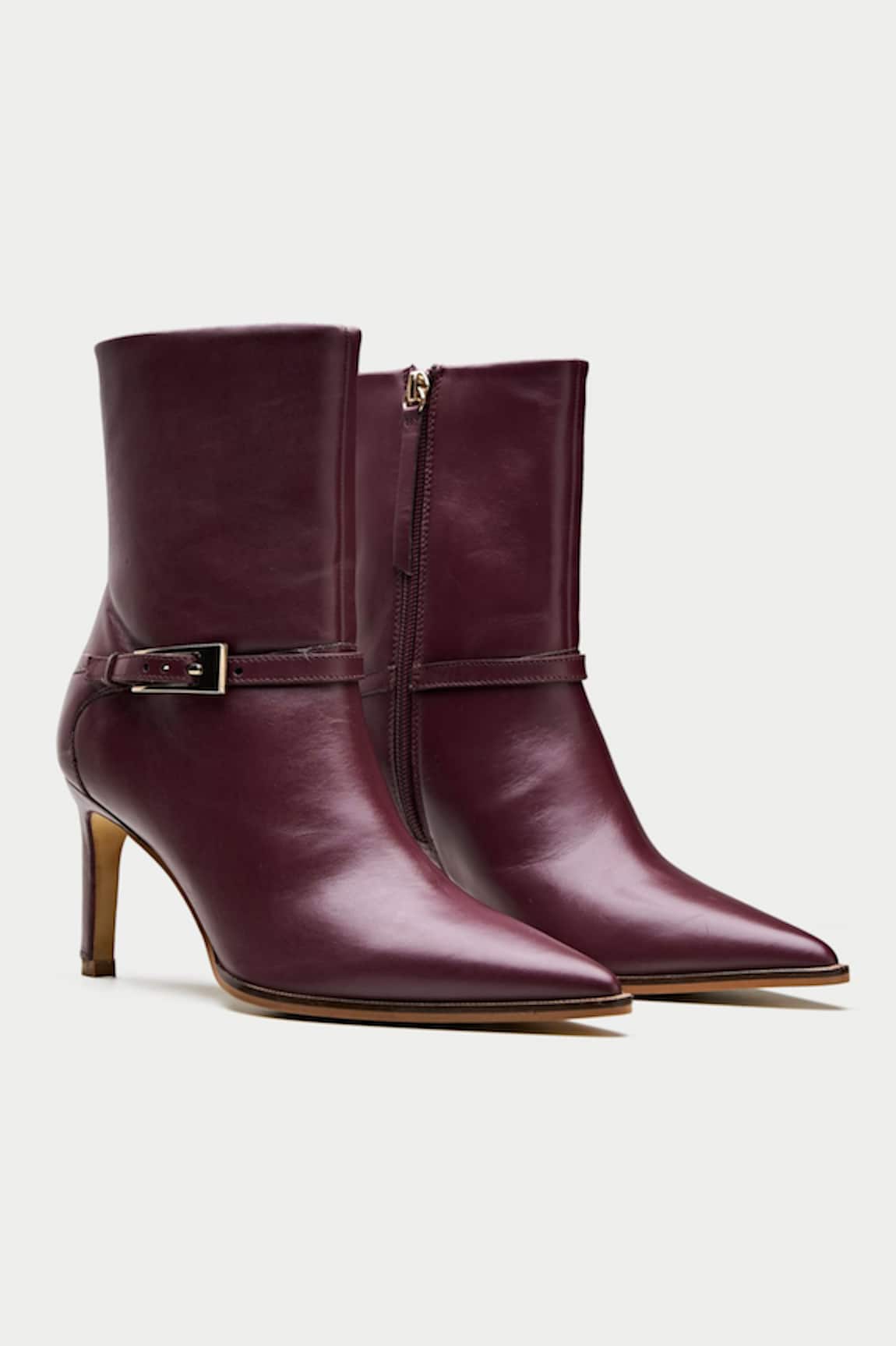 Oroh Maroon Metal Buckle Ankle Boots 