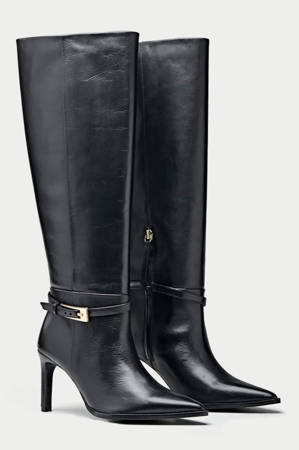 Oroh Black Tapered Toe Knee High Boots