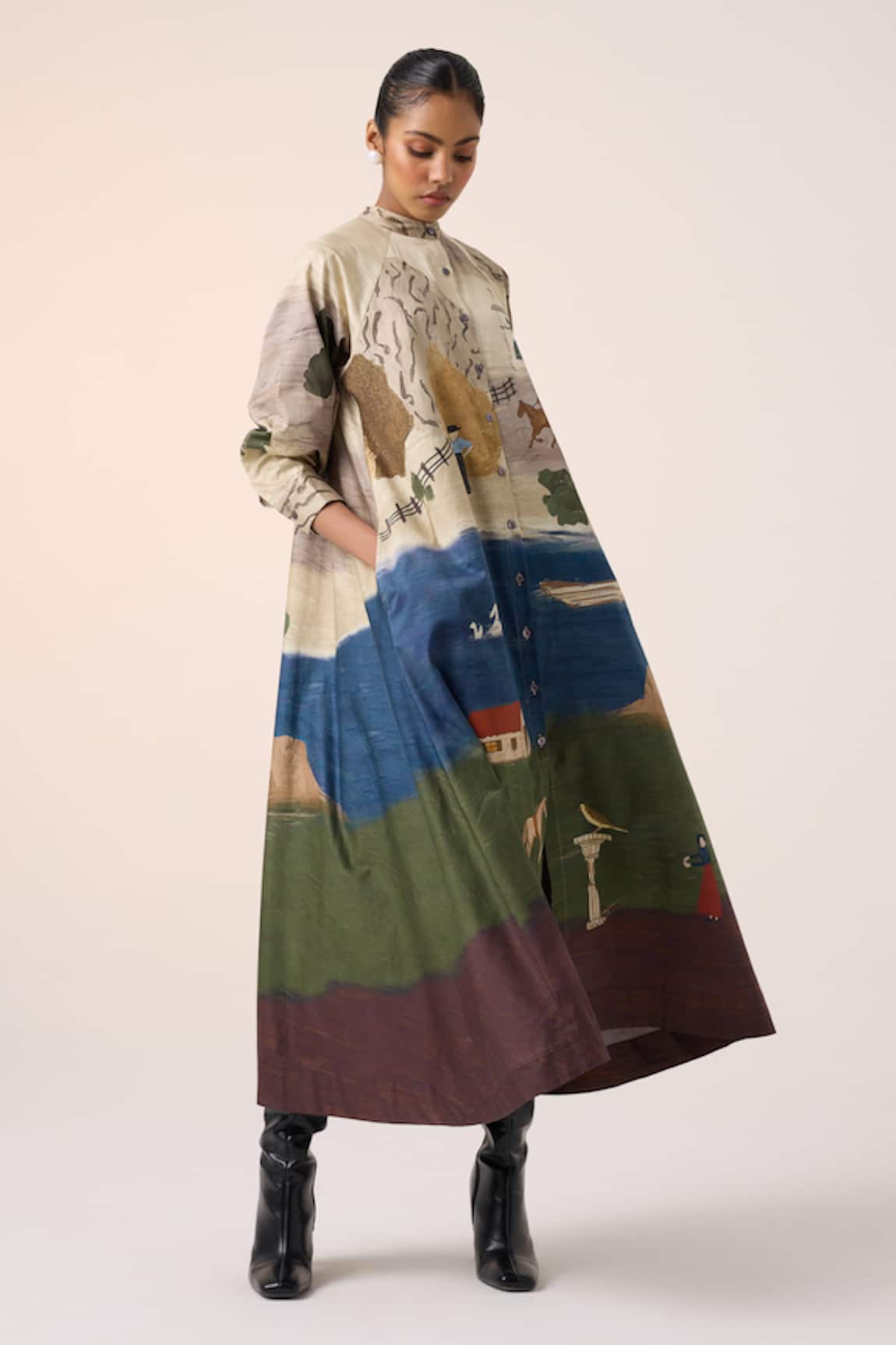 Cord Multicolor Village Print A-Line Dress