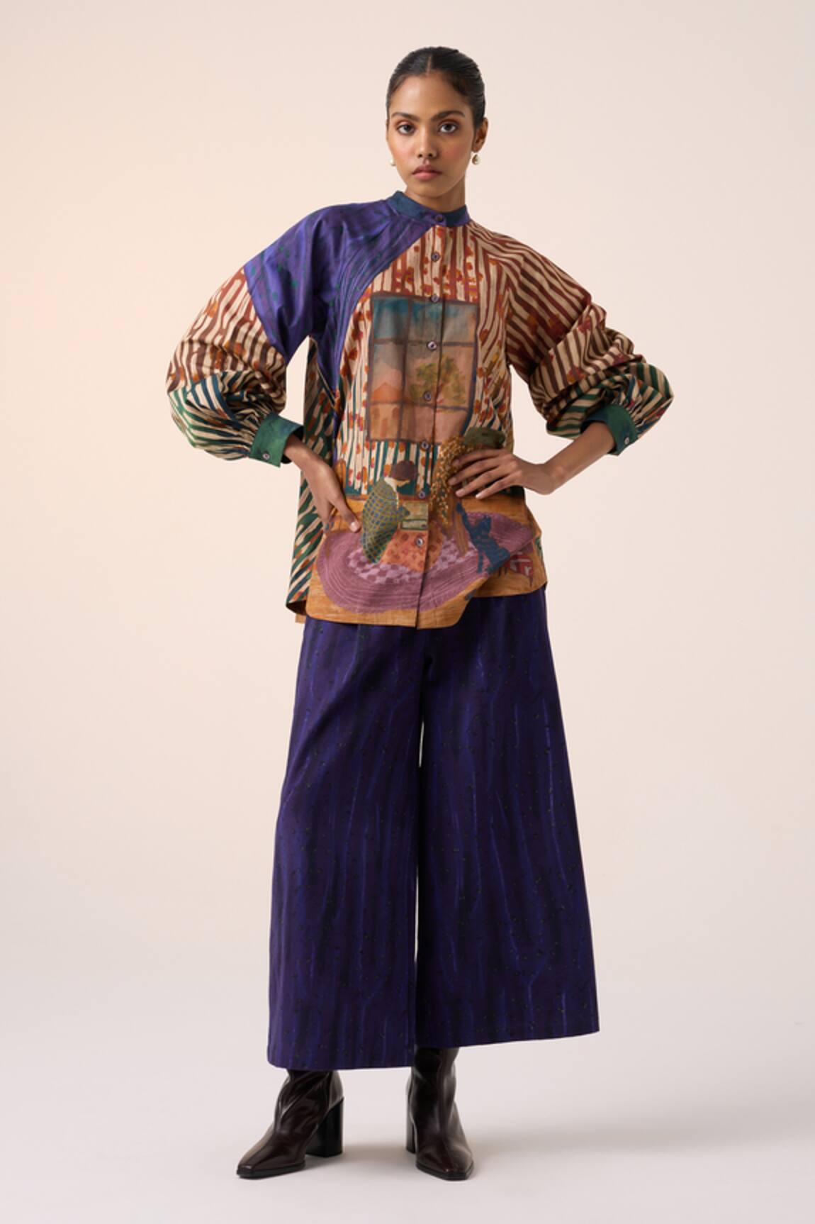 Cord Multi Color Printed Shirt & Pant Set