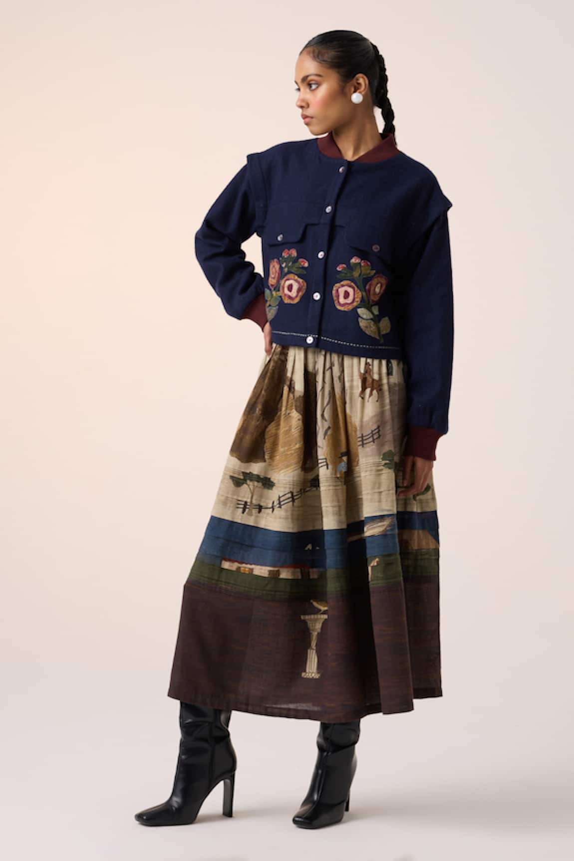 Cord Floral Applique Embroidered Jacket