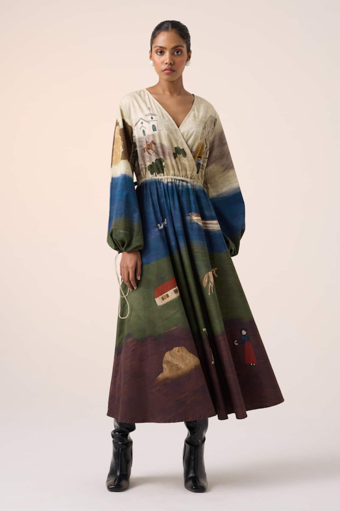 Cord Village Print Cotton Midi Dress 