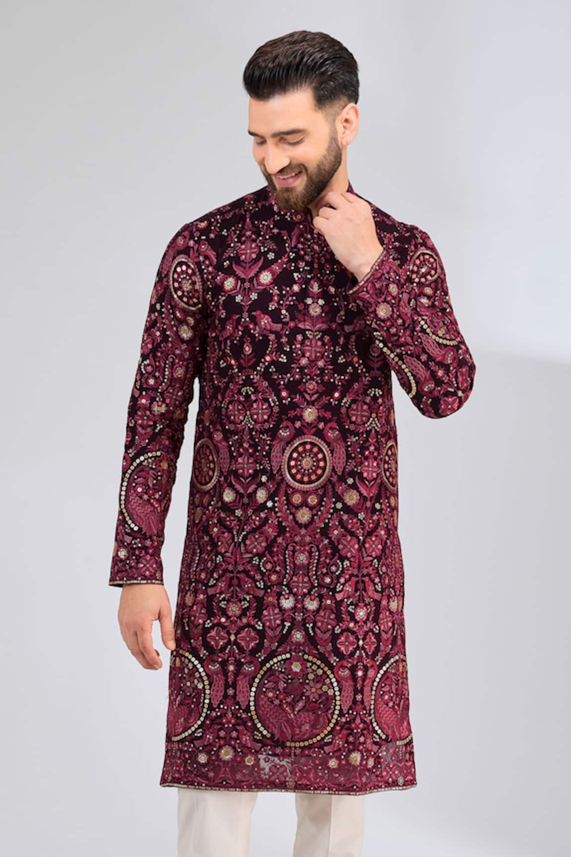 Kasbah Floral Thread Embroidered Maroon Kurta 