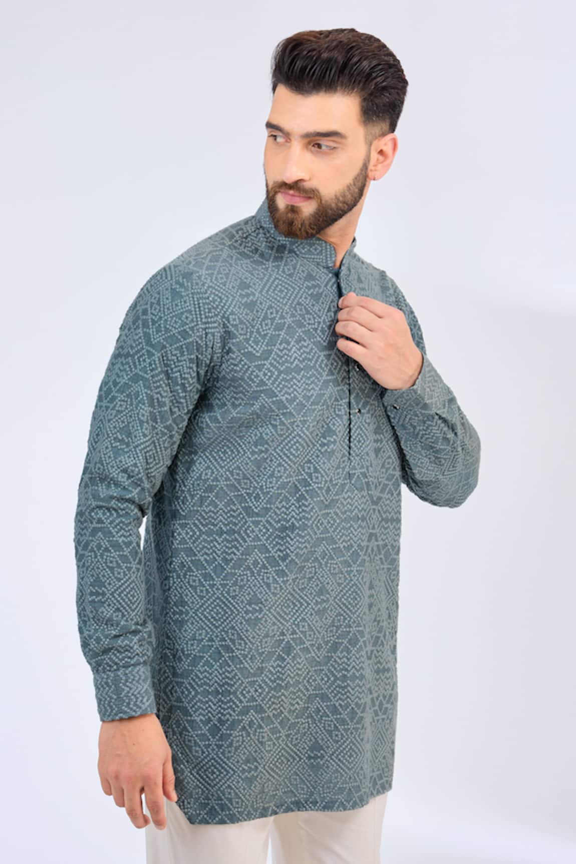 Kasbah Geometric Chikankari Silk Kurta 