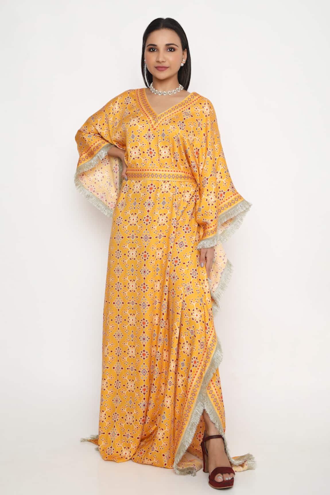 Neha Mehra Geometric Blossom Print Kaftan
