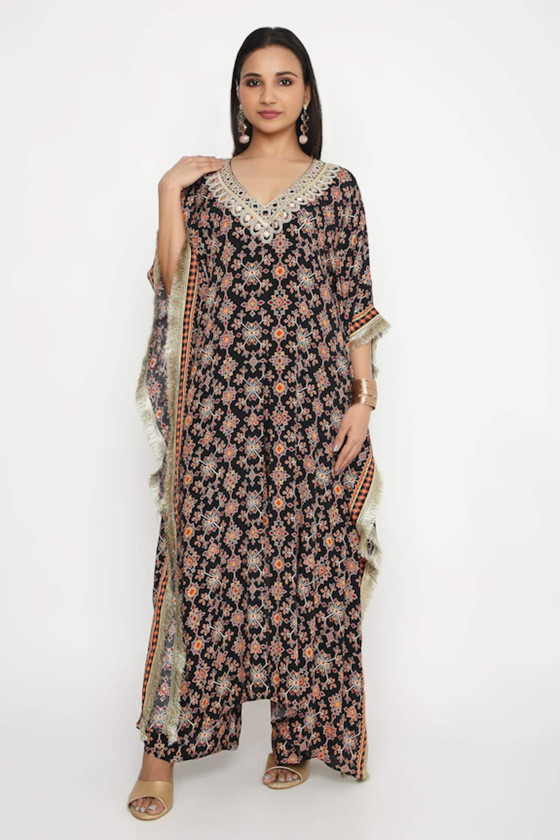 Neha Mehra Mosaic Flora Print Kaftan & Pant Set