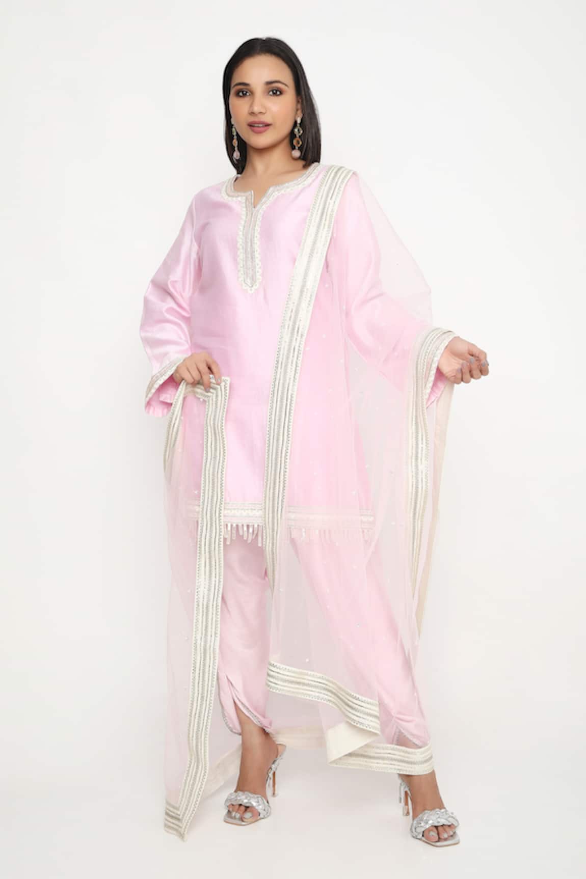 Neha Mehra Lace Embellished Pink Kurta Set