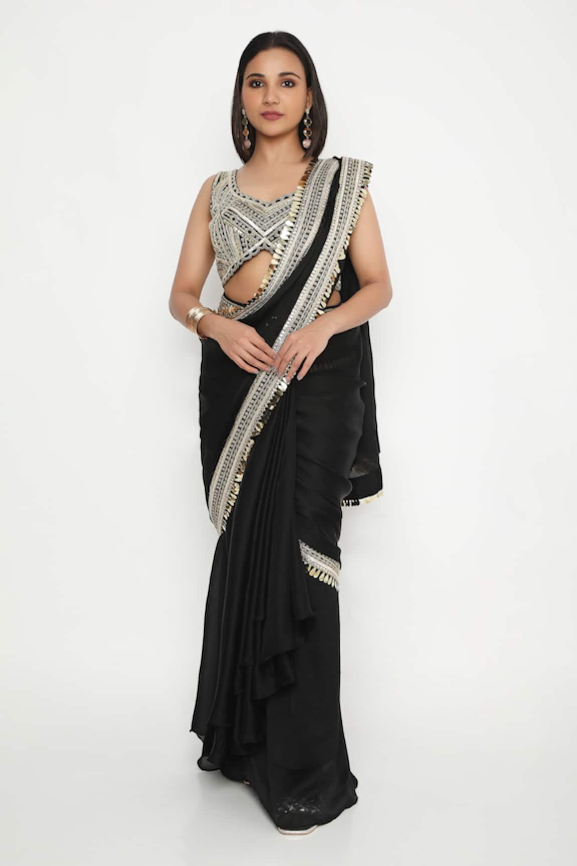 Neha Mehra Sequin Zari Embroidered Pre-Stitched Saree