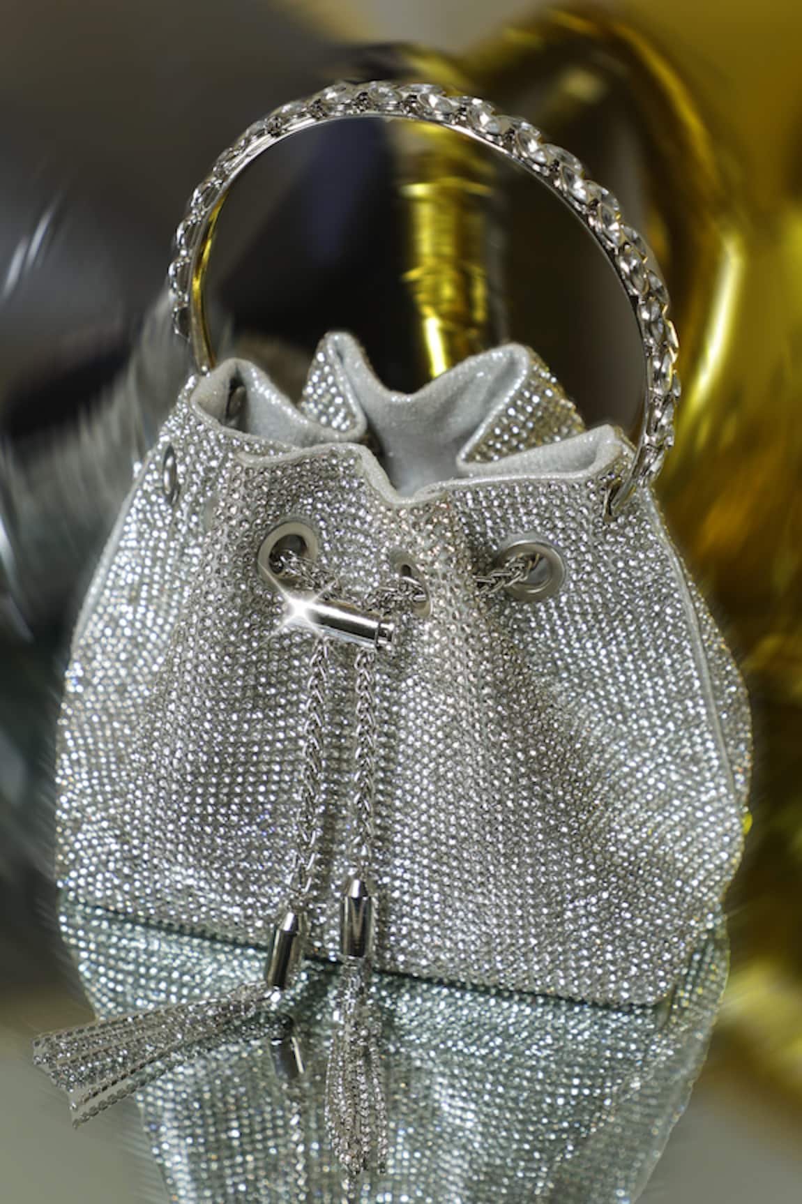 Be Chic Crystal Embellished Silver Potli 