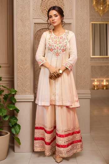 Samyukta Singhania Blossom Thread Embroidered Anarkali & Gharara Set 