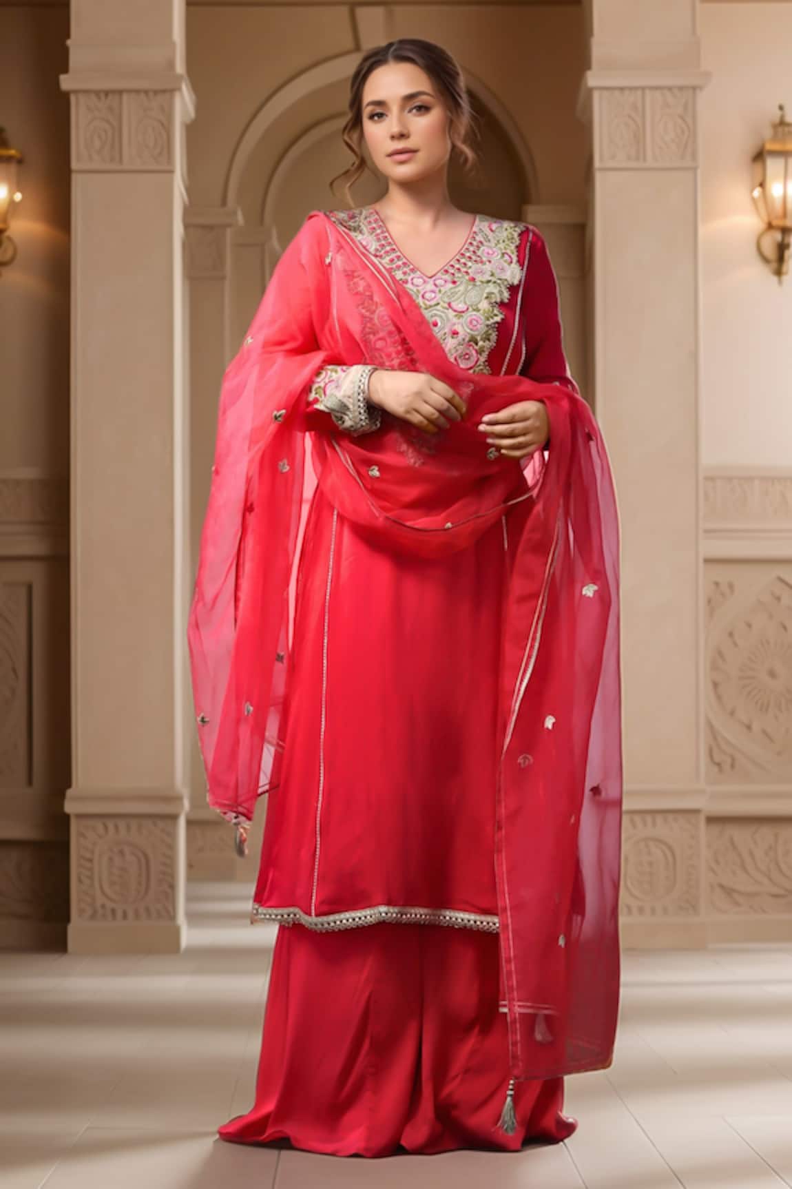 Samyukta Singhania Rosa Embroidered Yoke Kurta & Gharara Set 