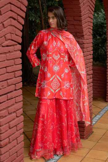 Archana Shah Gul Print Embroidered Kurta Set With Sharara