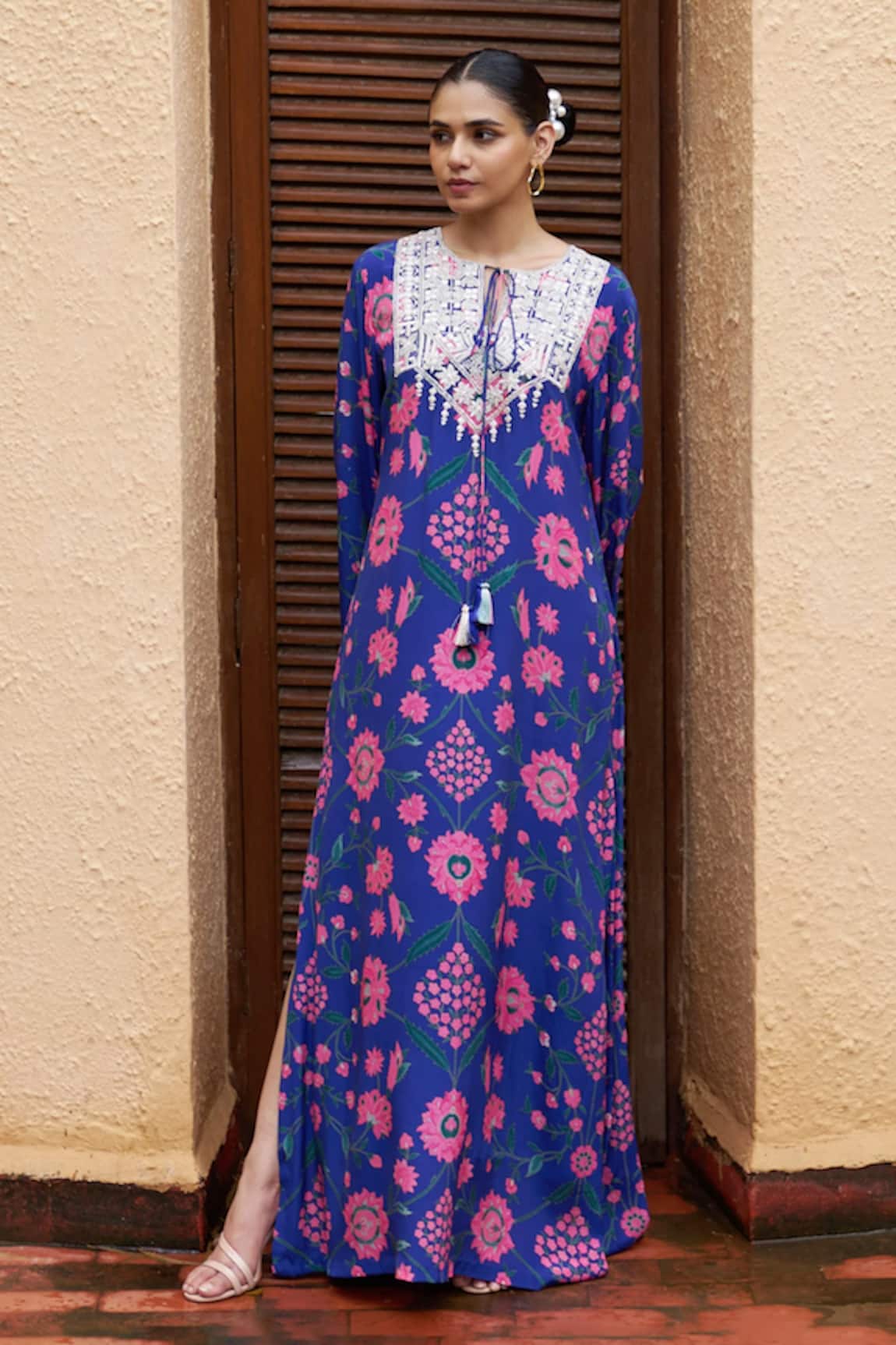 Archana Shah Gul Print Blue Kaftan