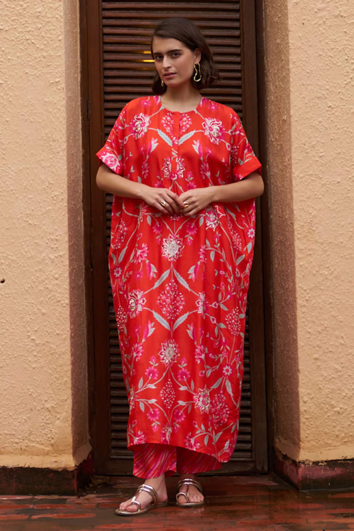 Archana Shah Floral Printed Zardozi Kurta & Pant Set 