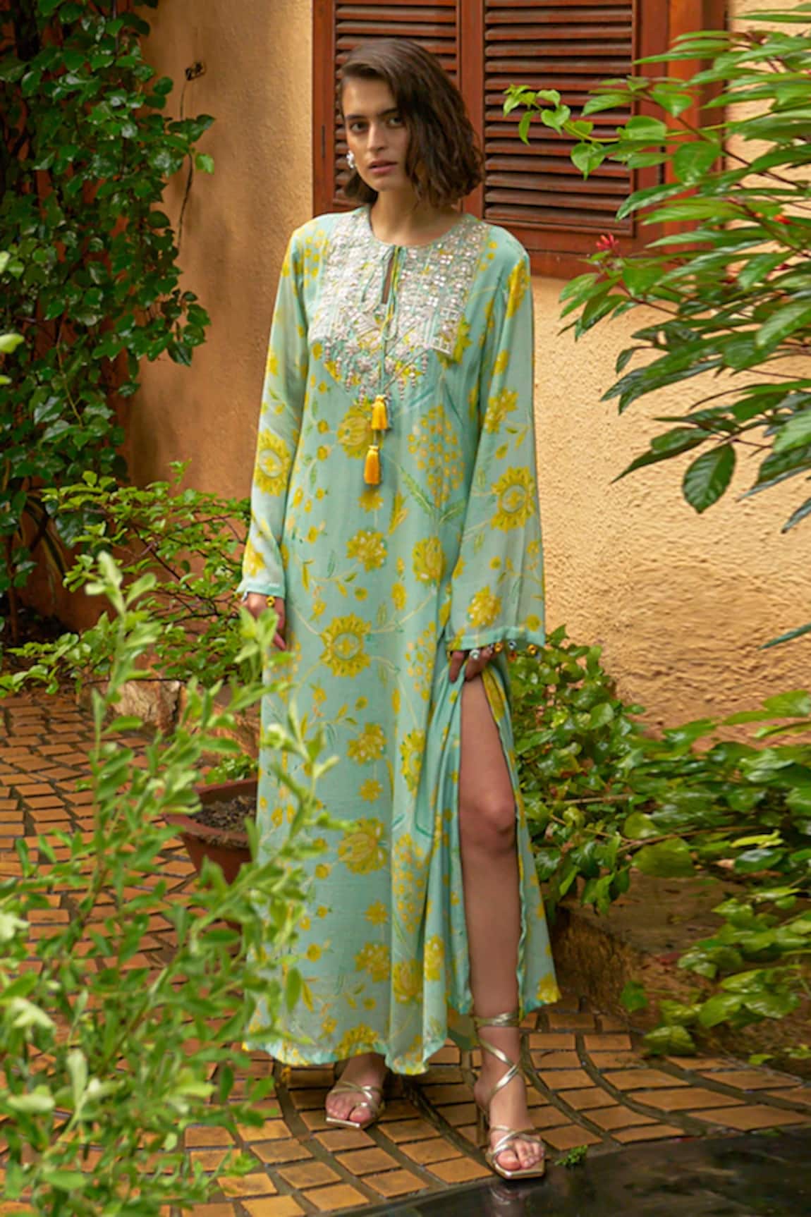 Archana Shah Floral Zari Embroidered Maxi Dress 
