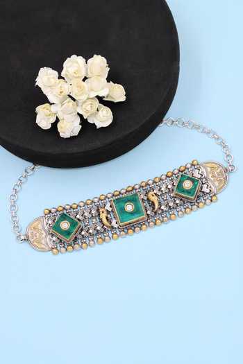 Sangeeta Boochra Studded Peacock Carved Choker 