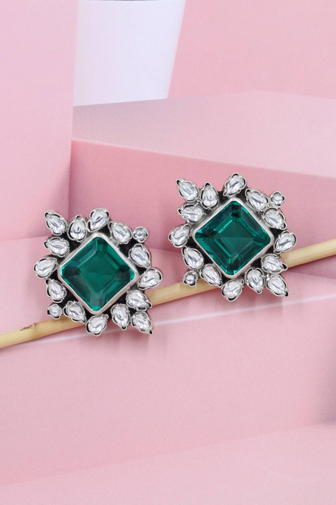 Sangeeta Boochra Kundan Embellished Crest Stud Earrings 