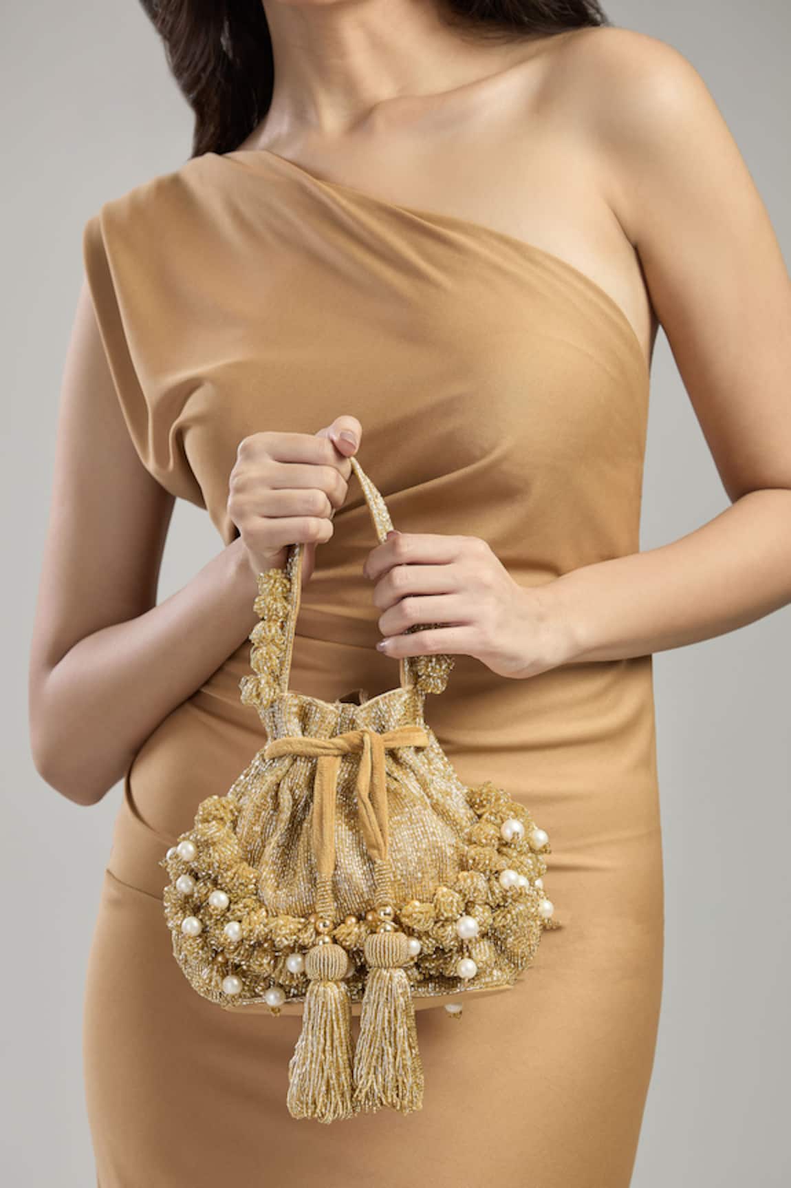 Tasna Gold Cutdana Pearl Potli Bag 