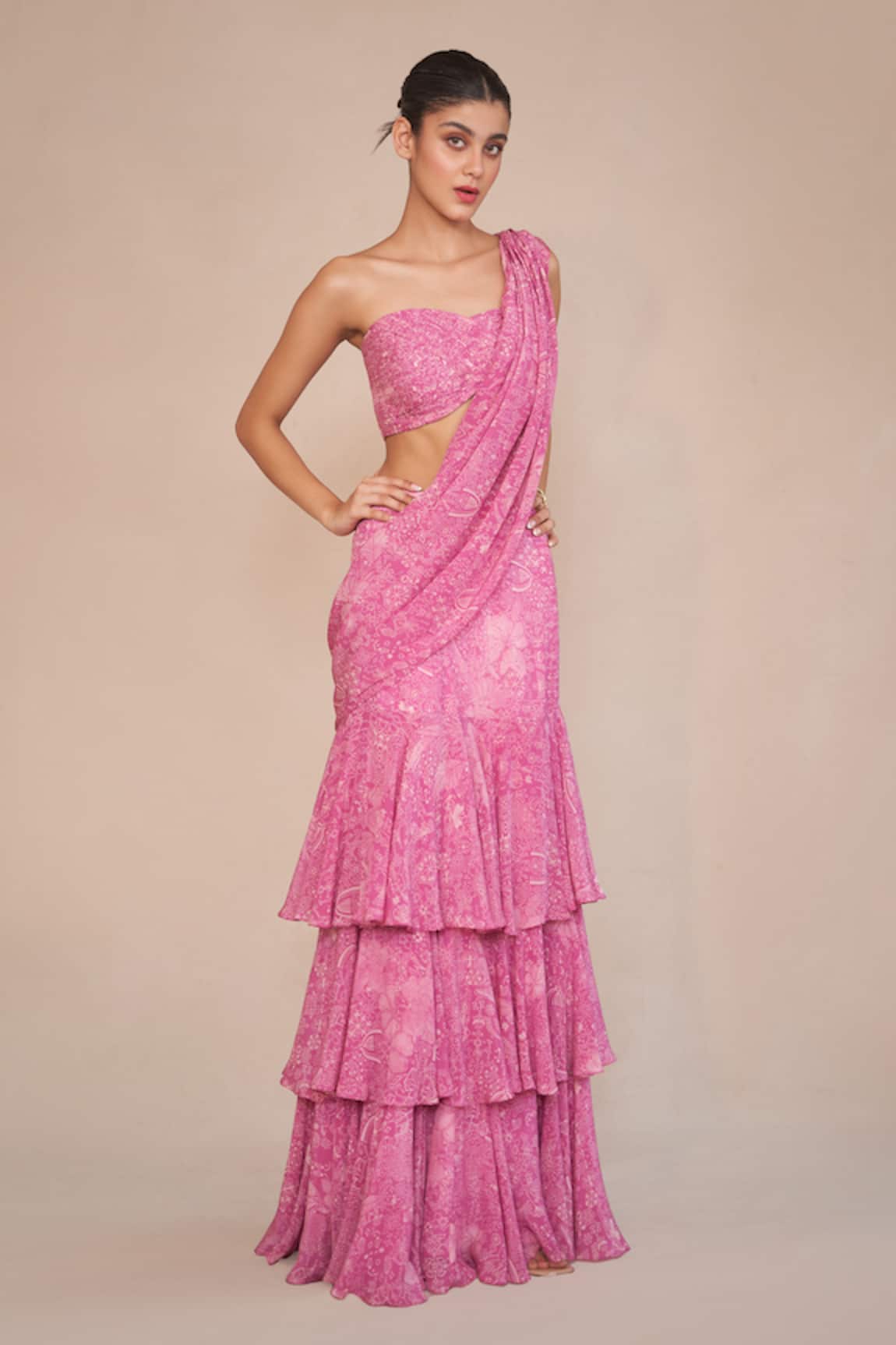 Ankita Dharman Ash Rose Pre-Draped Ruffle Saree & Blouse 