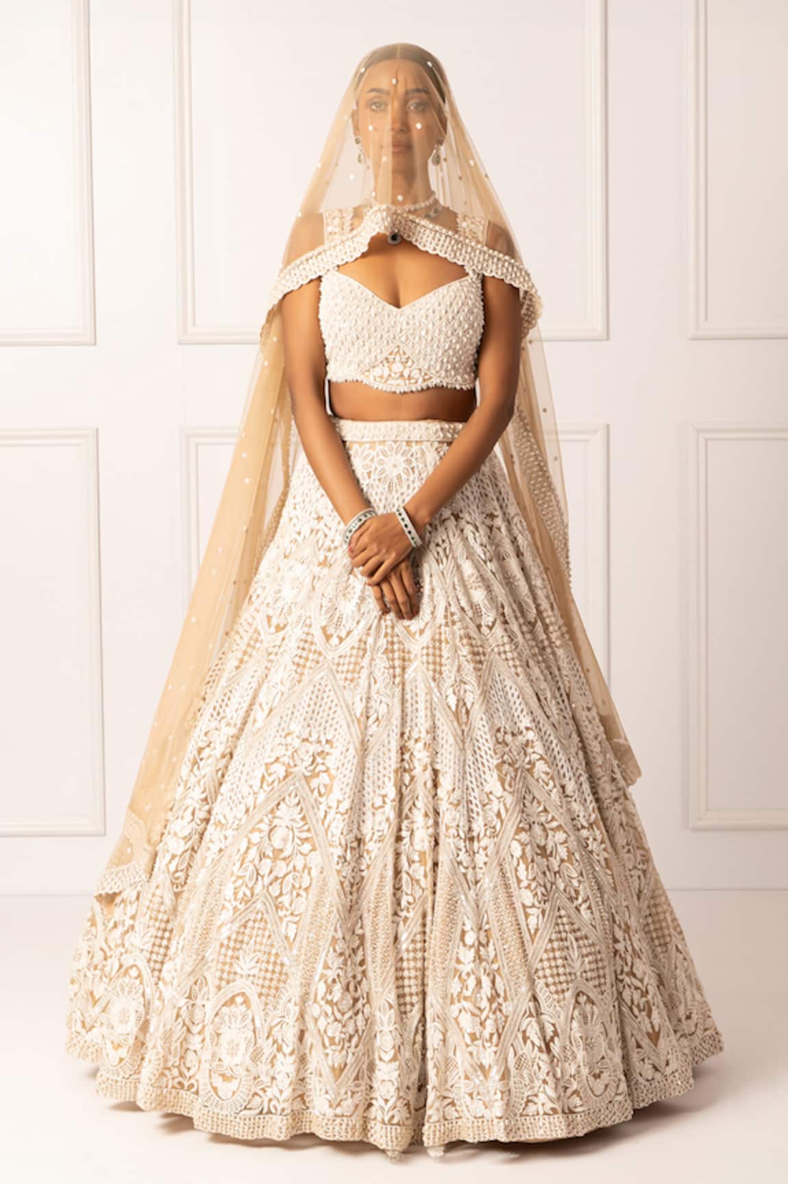 Isha Regalia Floral Embroidered Beige Bridal Lehenga Set 