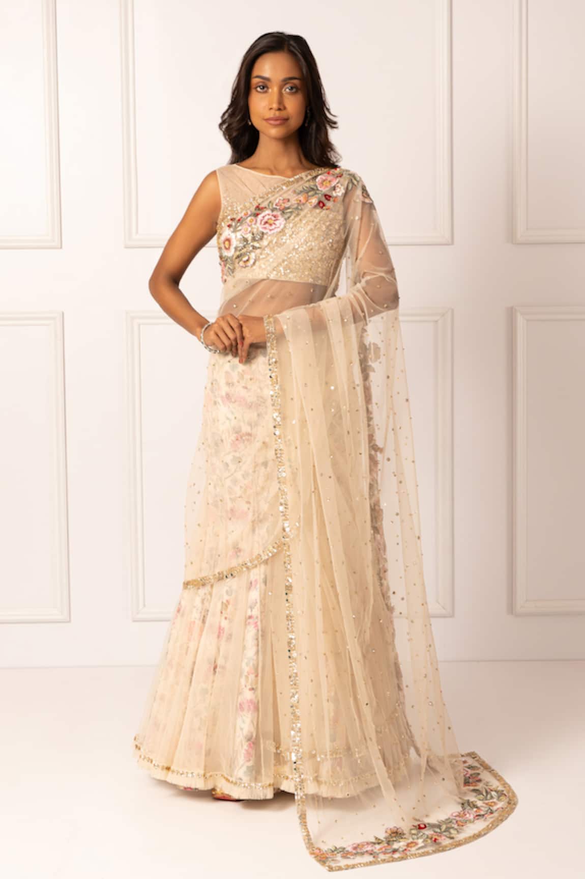 Isha Regalia Embellished Pre-Draped Saree With Blouse 