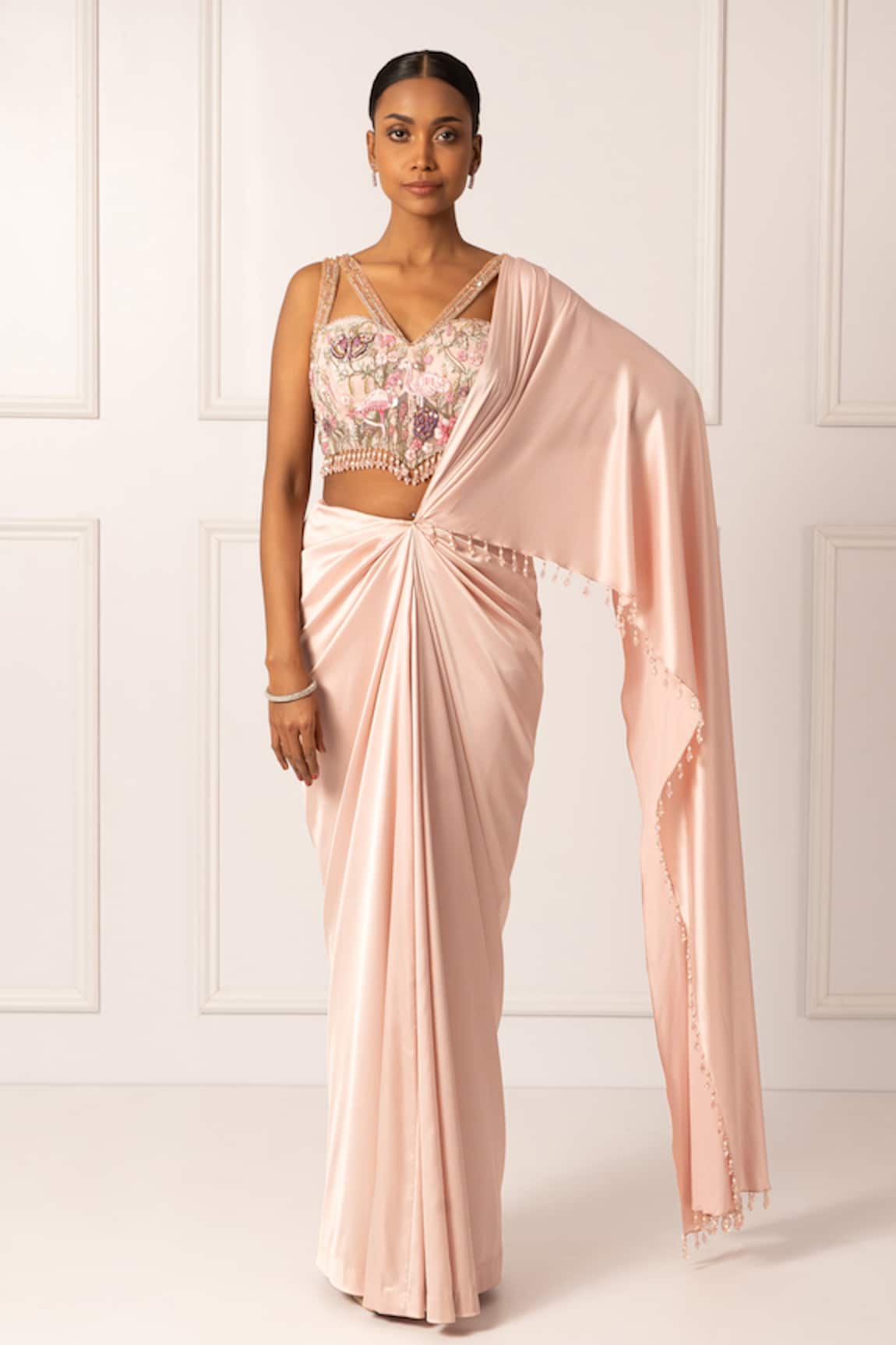 Isha Regalia Pleated Pre-Draped Saree & Nature Embroidered Blouse 