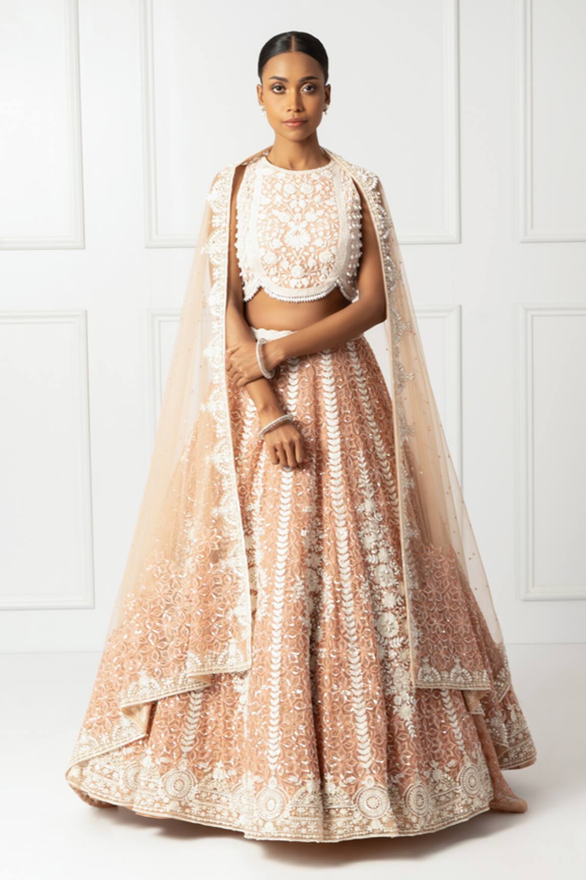 Isha Regalia Embroidered Floral Peach Lehenga Set 