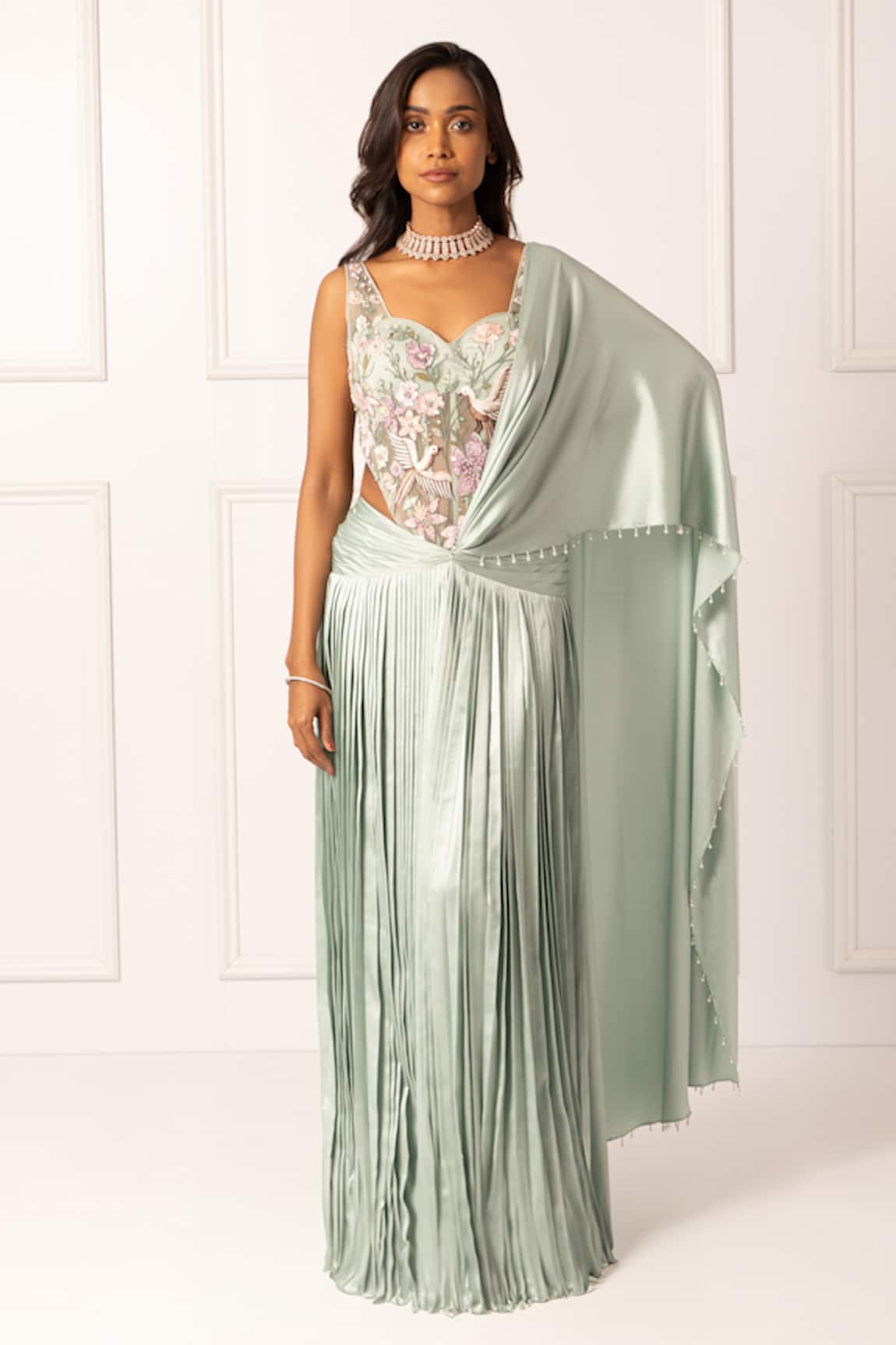 Isha Regalia Embellished Pre-Draped Saree & Bodysuit Set 