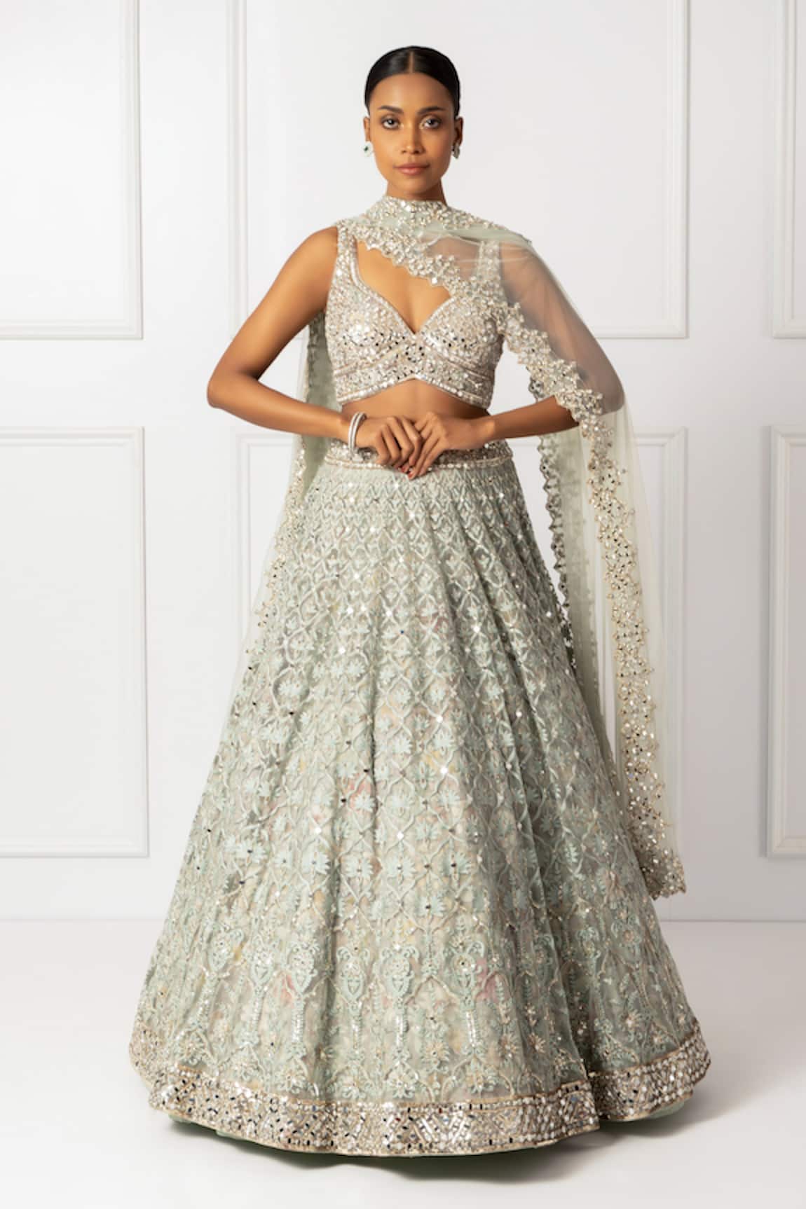 Isha Regalia Mint Green Mirror Work Lehenga Set 
