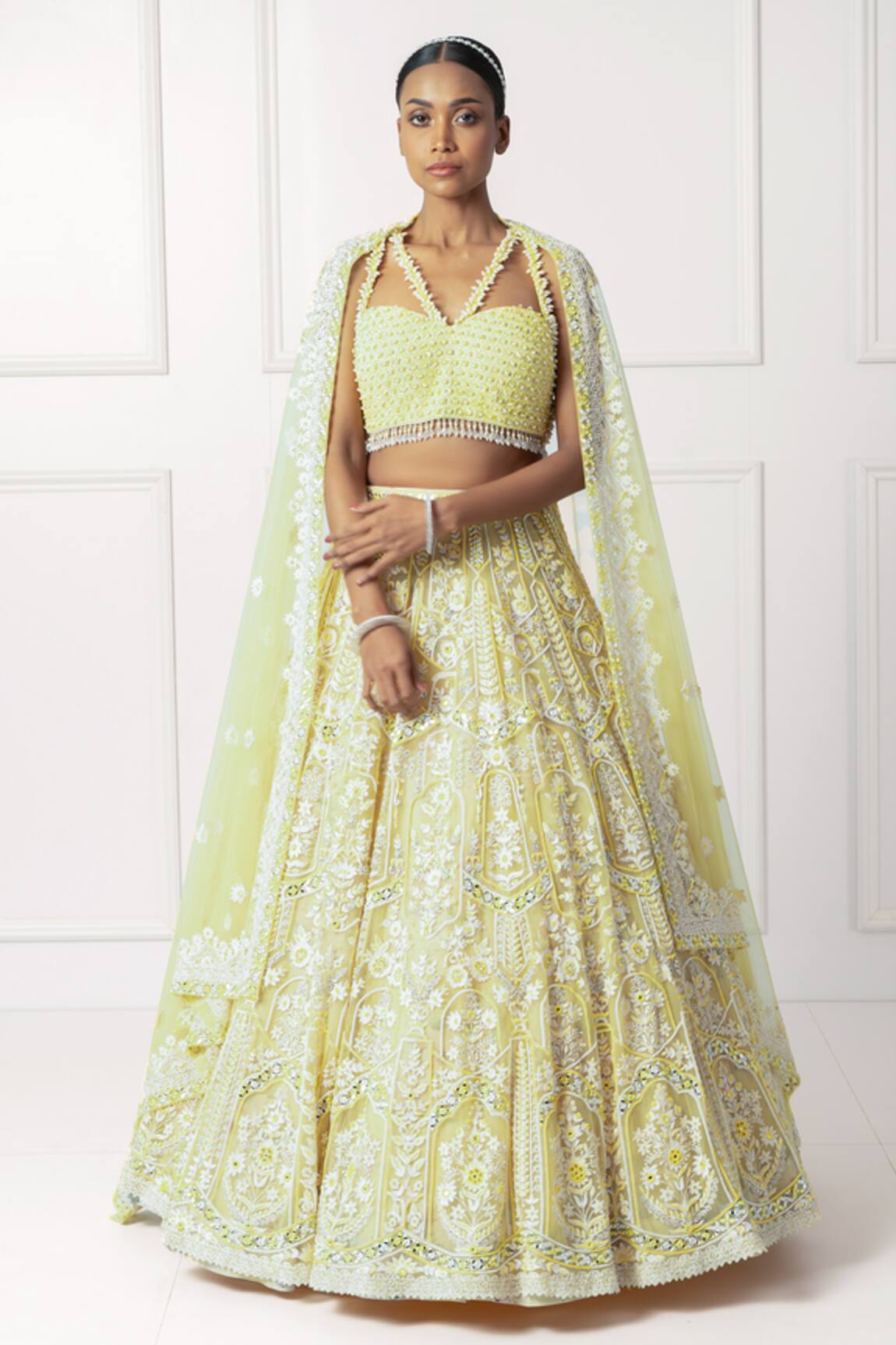Isha Regalia Yellow Bead Embroidered Lehenga Set 
