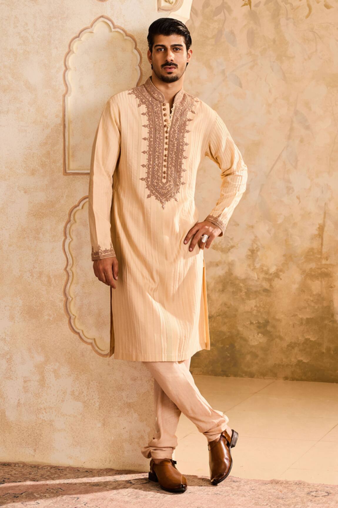 Histori Beige Pintucked Kurta Set 