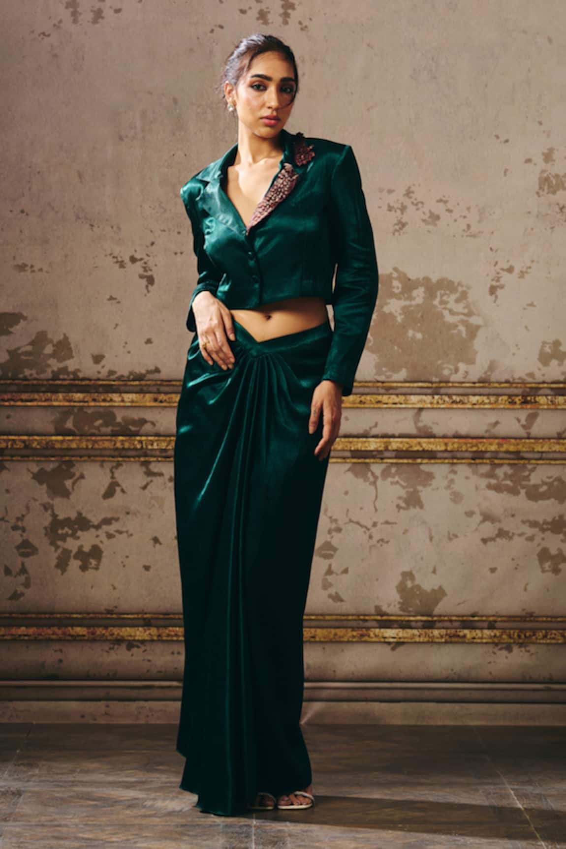Masumi Mewawalla Embellished Blazer & Draped Skirt Set 