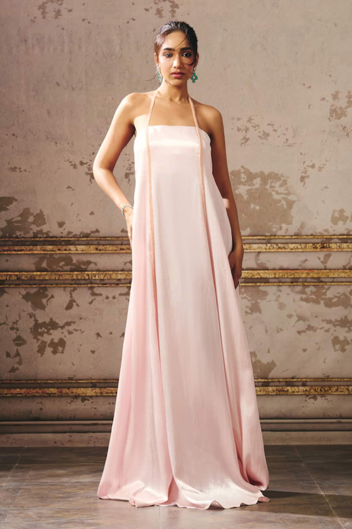 Masumi Mewawalla Embellished Halter Trapeze Gown 