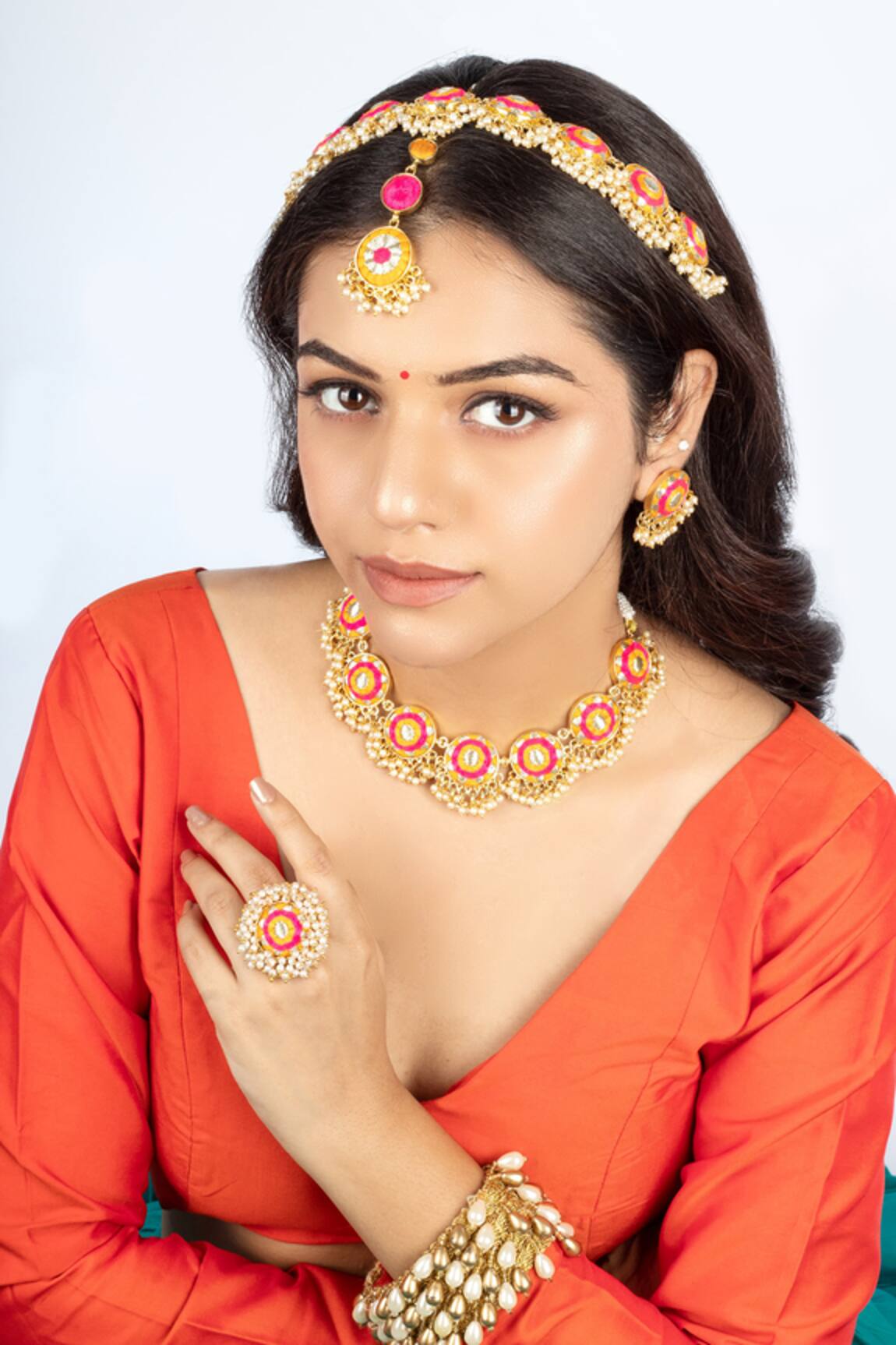 Bauble Bazaar Choker Set with Thread Embroidery & Pearls