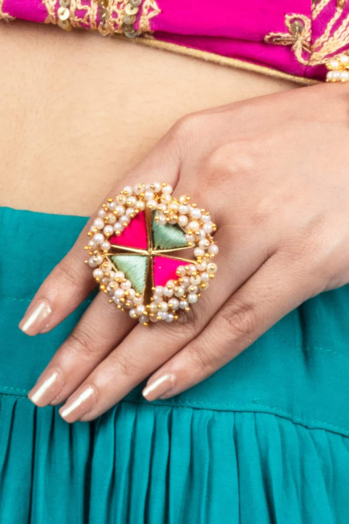 Bauble Bazaar Floral Pearl Embroidered Ring
