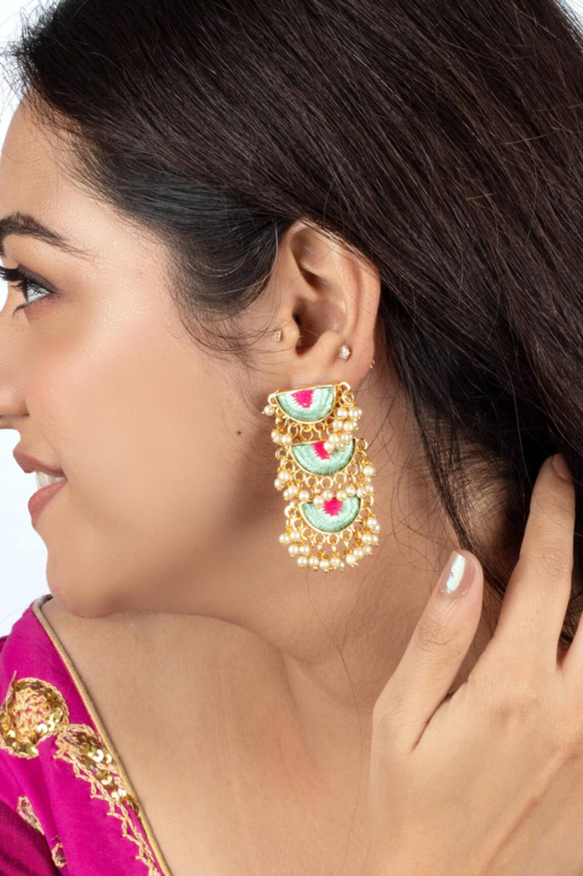 Bauble Bazaar Geometric Pearl Dangler Earrings