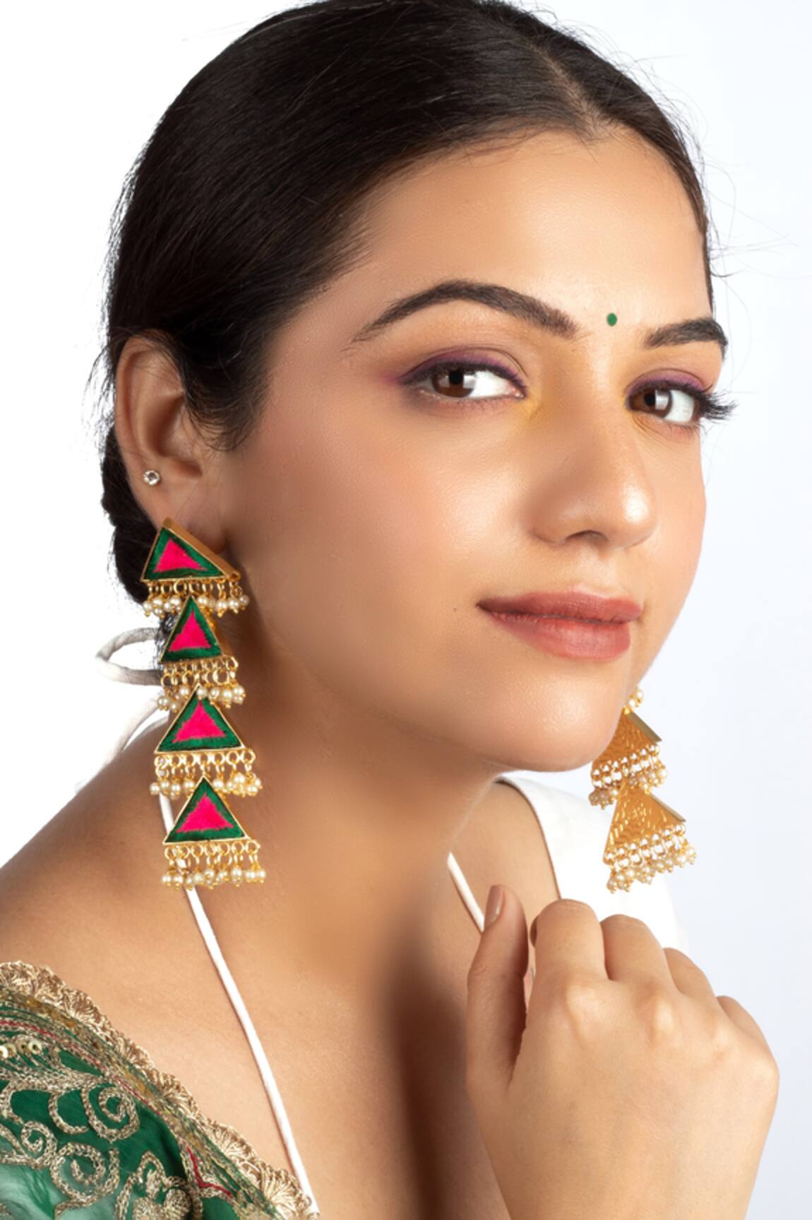 Bauble Bazaar Triangular Dangler Earrings with Pearls